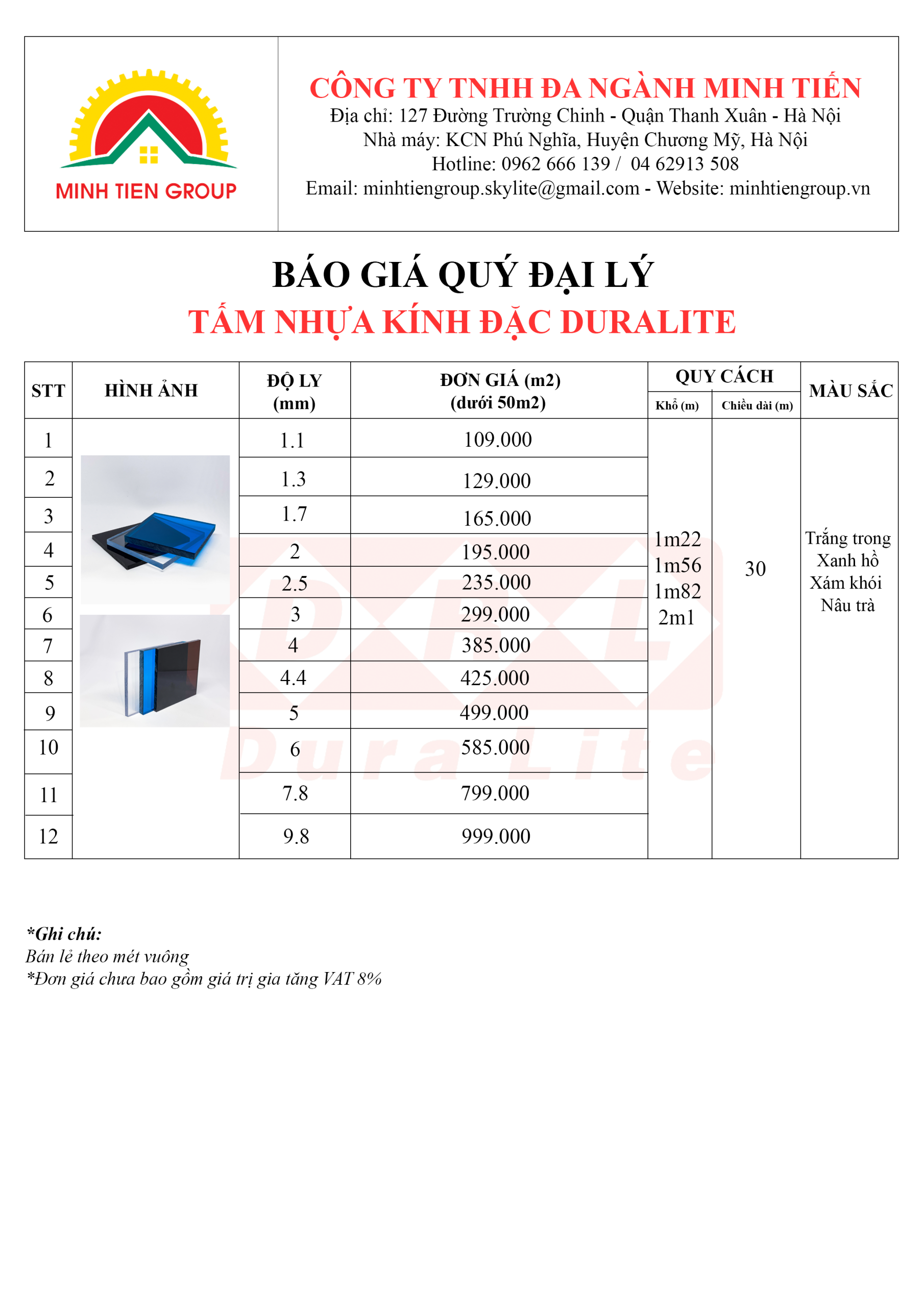 bảng giá tấm lợp lấy sáng