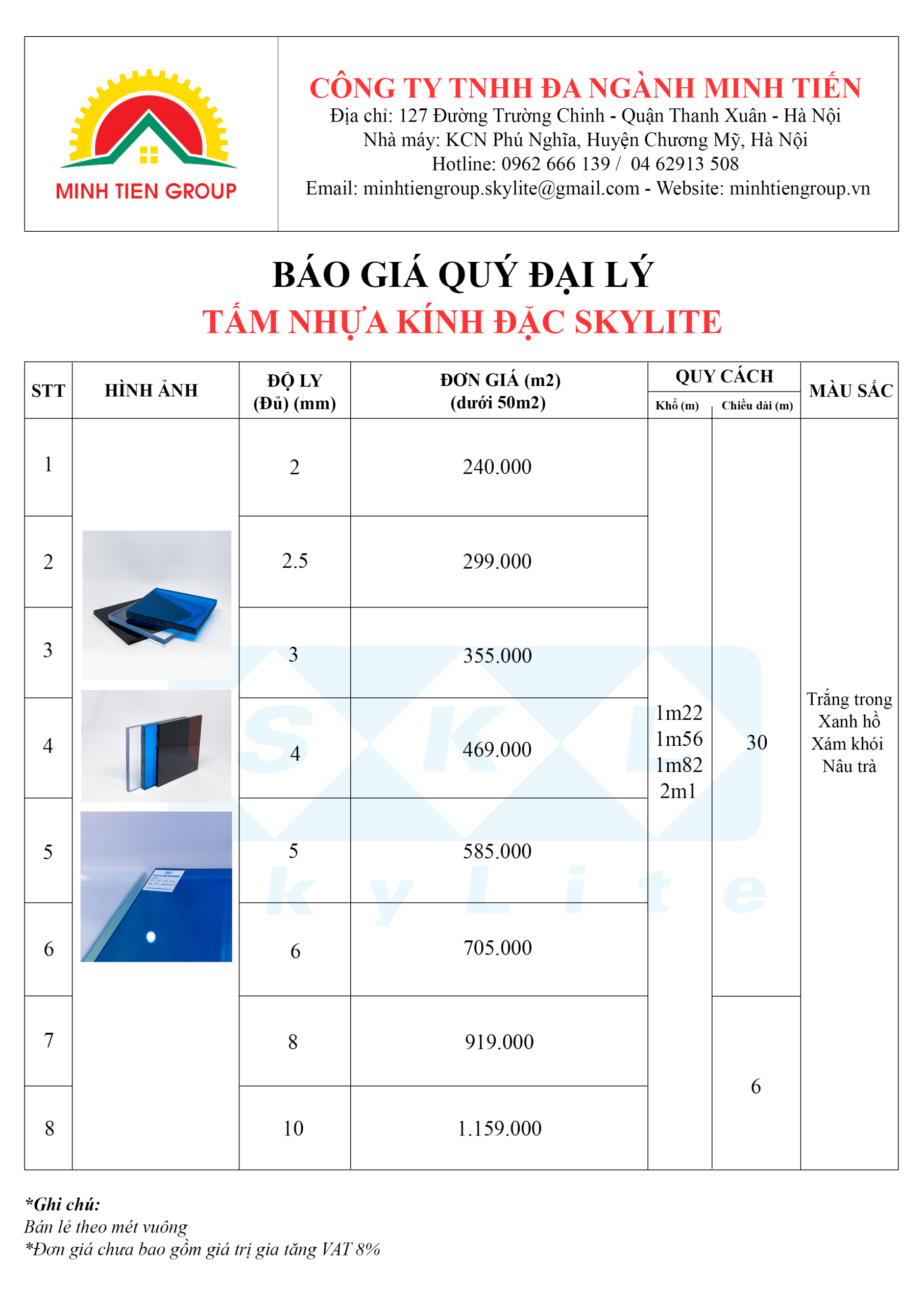 bảng giá tấm lợp lấy sáng